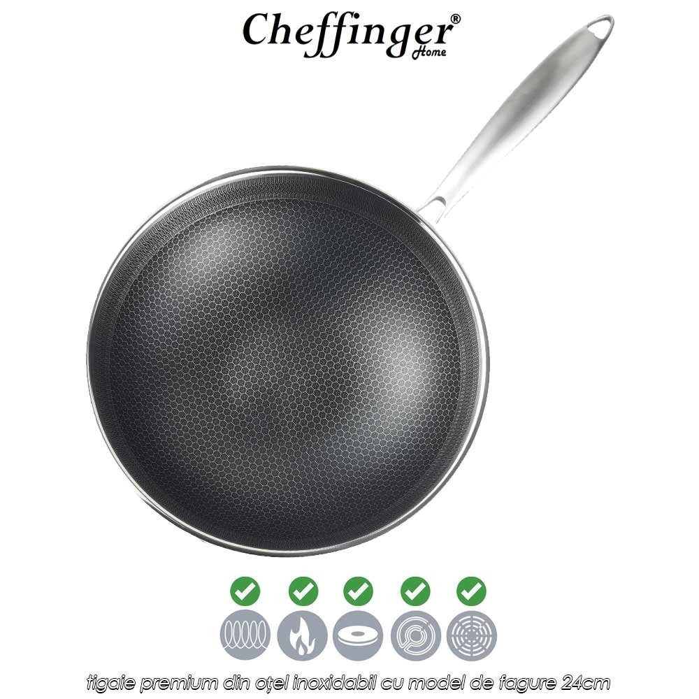 Cheffinger Home PFP24 - tigaie premium din oțel inoxidabil cu model de fagure 24cm