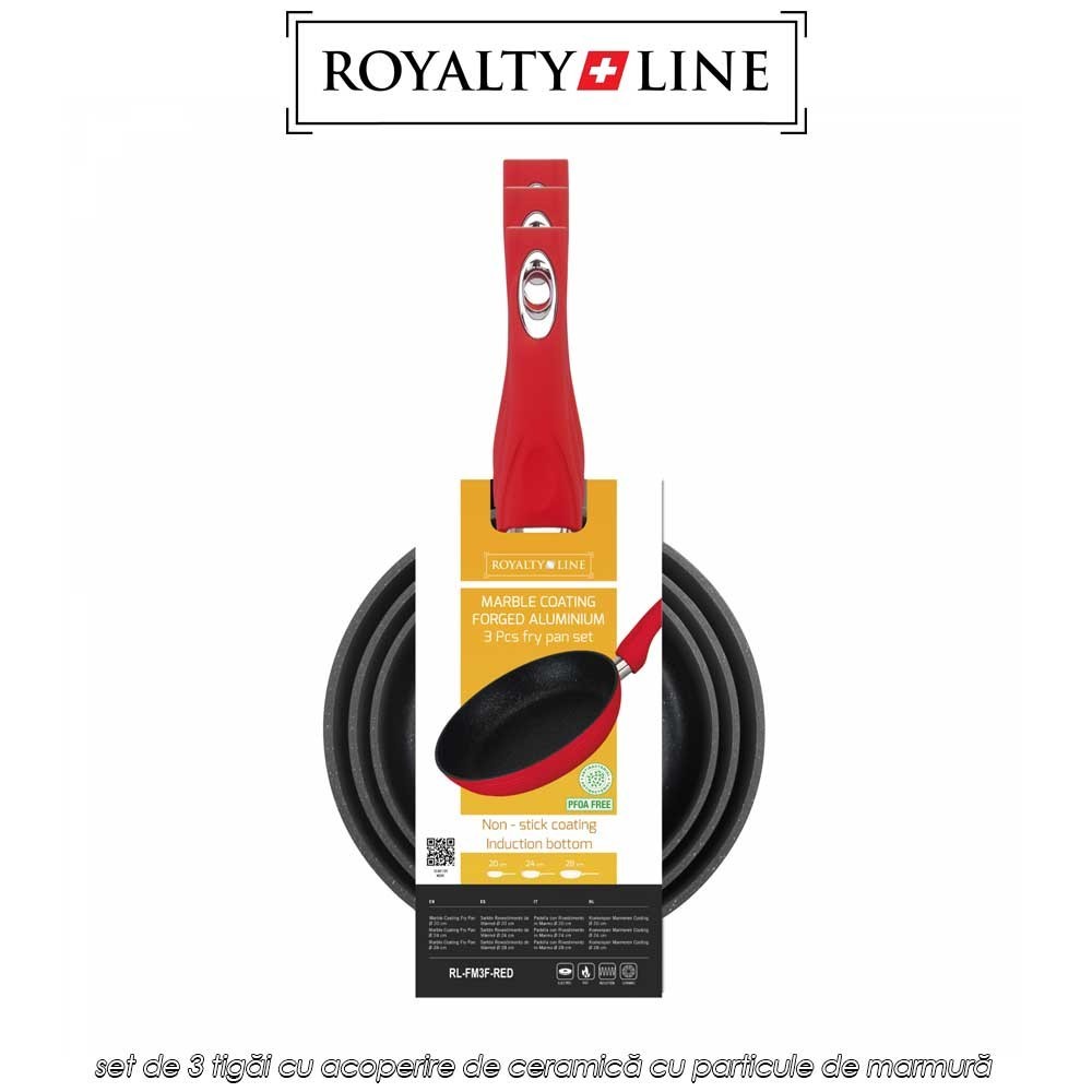 Royalty Line RL-FM3F - set de 3 tigăi cu acoperire de ceramică cu particule de marmură Royalty Line RL-FM3F - set de 3 tigăi cu acoperire de ceramică cu particule de marmură