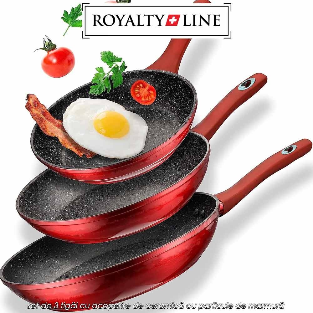 Royalty Line RL-FM3F - set de 3 tigăi cu acoperire de ceramică cu particule de marmură Royalty Line RL-FM3F - set de 3 tigăi cu acoperire de ceramică cu particule de marmură