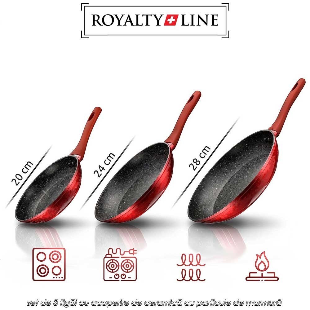 Royalty Line RL-FM3F - set de 3 tigăi cu acoperire de ceramică cu particule de marmură Royalty Line RL-FM3F - set de 3 tigăi cu acoperire de ceramică cu particule de marmură