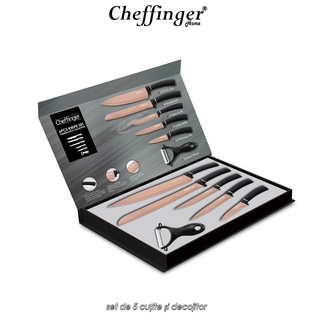 Cheffinger Home Titanium Knives MB12 - set de 5 cuțite și decojitor