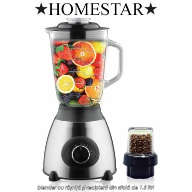 HomeStar GIB1.5 - blender cu râșniță și recipient din sticlă de 1.5 litri HomeStar GIB1.5 - blender cu râșniță și recipient din sticlă de 1.5 litri