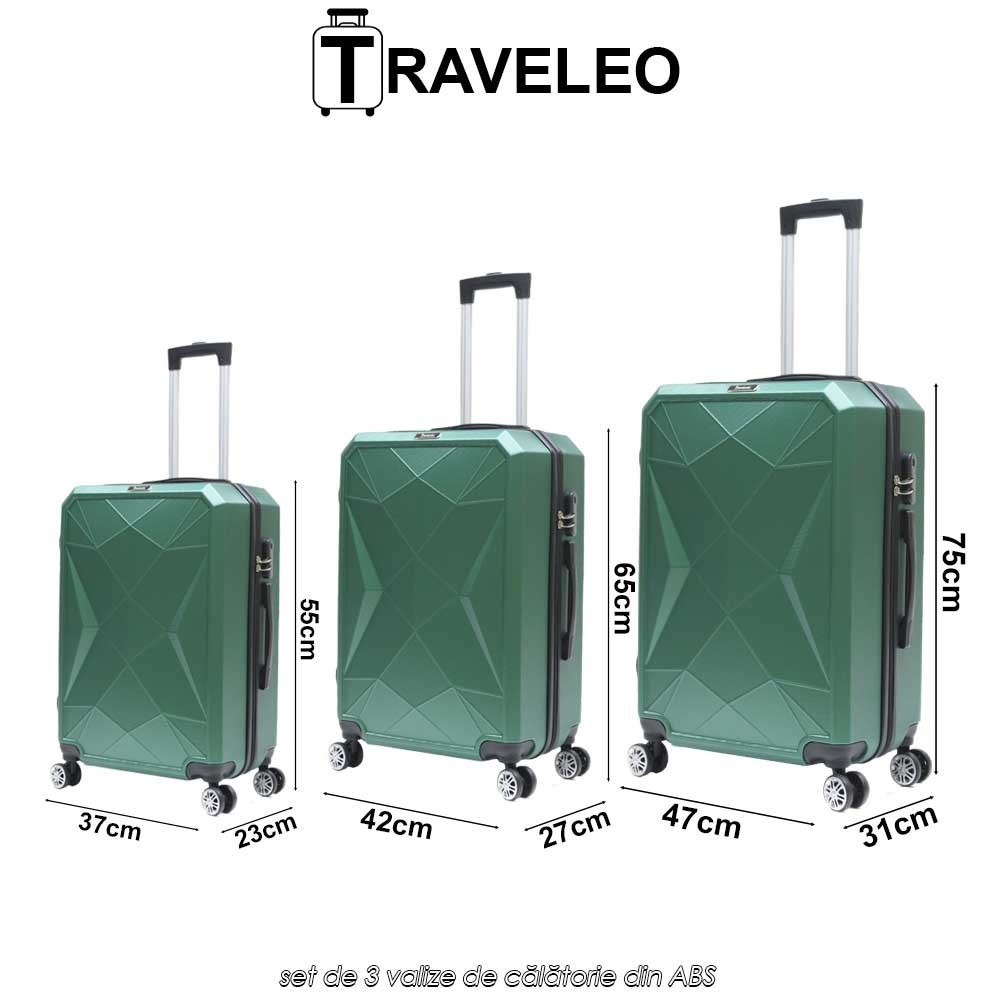 Traveleo ABS03GR - set de 3 valize de călătorie din ABS