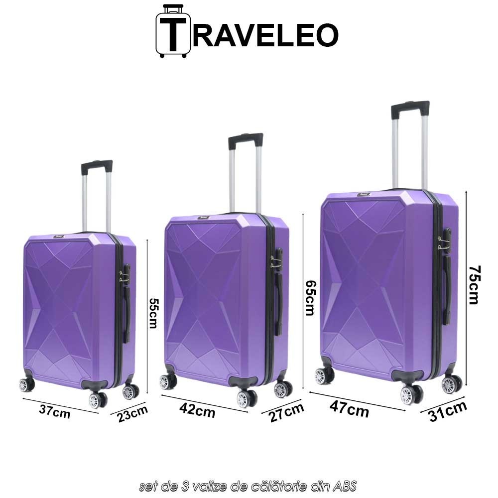 Traveleo ABS03PUR - set de 3 valize de călătorie din ABS