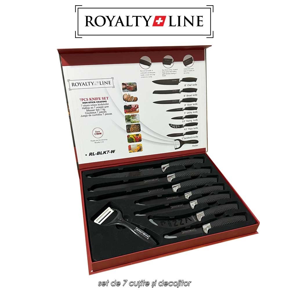 Royalty Line RL-BLK7-W - set de 7 cuțite și decojitor