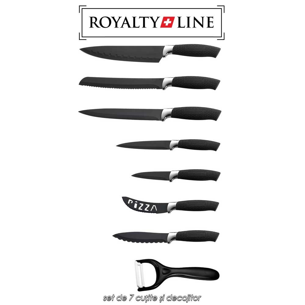 Royalty Line RL-BLK7-W - set de 7 cuțite și decojitor