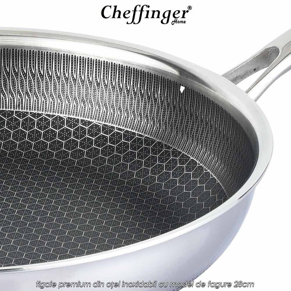 Cheffinger Home PFP28 - tigaie premium din oțel inoxidabil cu model de fagure 28cm