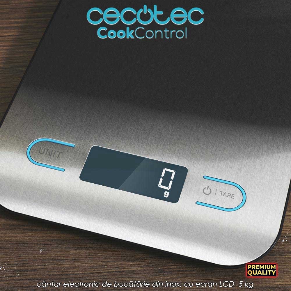 Cecotec Cook Control - cântar electronic de bucătărie din inox, cu ecran LCD, 5 kg Cecotec Cook Control - cântar electronic de bucătărie din inox, cu ecran LCD, 5 kg