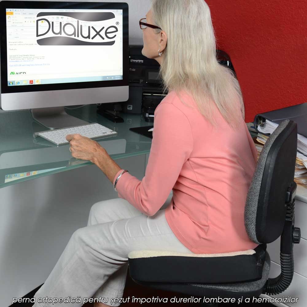 Dualuxe - perna ortopedică pentru șezut împotriva durerilor lombare și a hemoroizilor Dualuxe - perna ortopedică pentru șezut împotriva durerilor lombare și a hemoroizilor