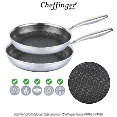 Pachet PROMO: 2 tigăi premium din oțel inoxidabil cu model de fagure Cheffinger Home Pachet PROMO: 2 tigăi premium din oțel inoxidabil cu model de fagure Cheffinger Home