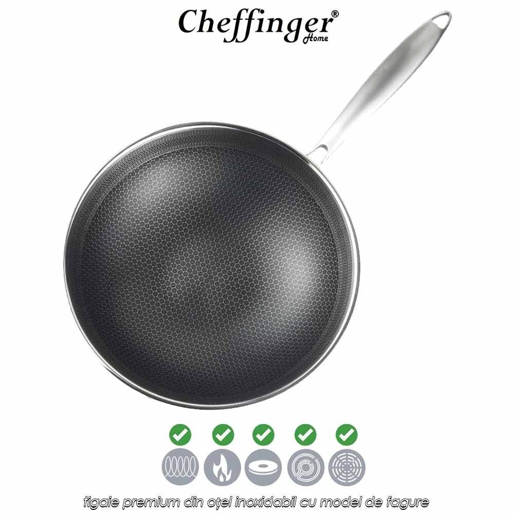 Pachet PROMO: 2 tigăi premium din oțel inoxidabil cu model de fagure Cheffinger Home Pachet PROMO: 2 tigăi premium din oțel inoxidabil cu model de fagure Cheffinger Home