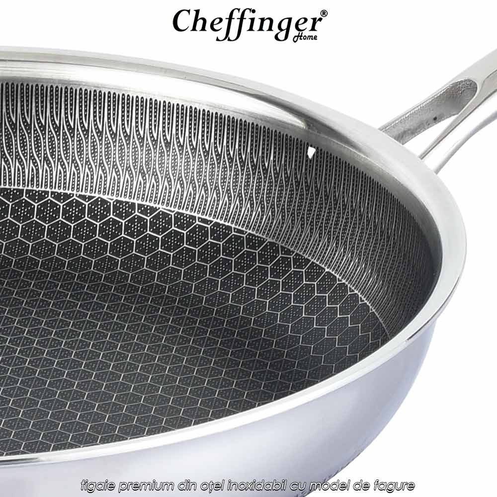 Pachet PROMO: 2 tigăi premium din oțel inoxidabil cu model de fagure Cheffinger Home Pachet PROMO: 2 tigăi premium din oțel inoxidabil cu model de fagure Cheffinger Home