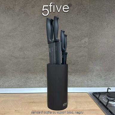 5Five Simply Smart - set de 5 cuțite cu suport bloc, negru