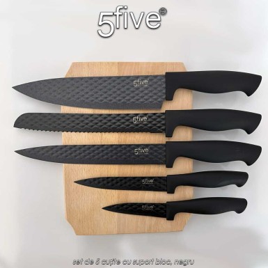 5Five Simply Smart - set de 5 cuțite cu suport bloc, negru 5Five Simply Smart - set de 5 cuțite cu suport bloc, negru