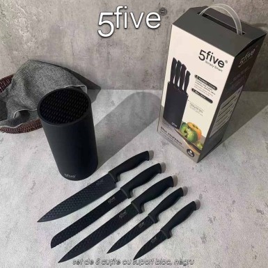 5Five Simply Smart - set de 5 cuțite cu suport bloc, negru 5Five Simply Smart - set de 5 cuțite cu suport bloc, negru