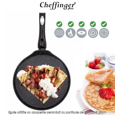 Cheffinger Home FAP28 - tigaie clătite cu acoperire ceramică cu particule de marmură 28cm Cheffinger Home FAP28 - tigaie clătite cu acoperire ceramică cu particule de marmură 28cm