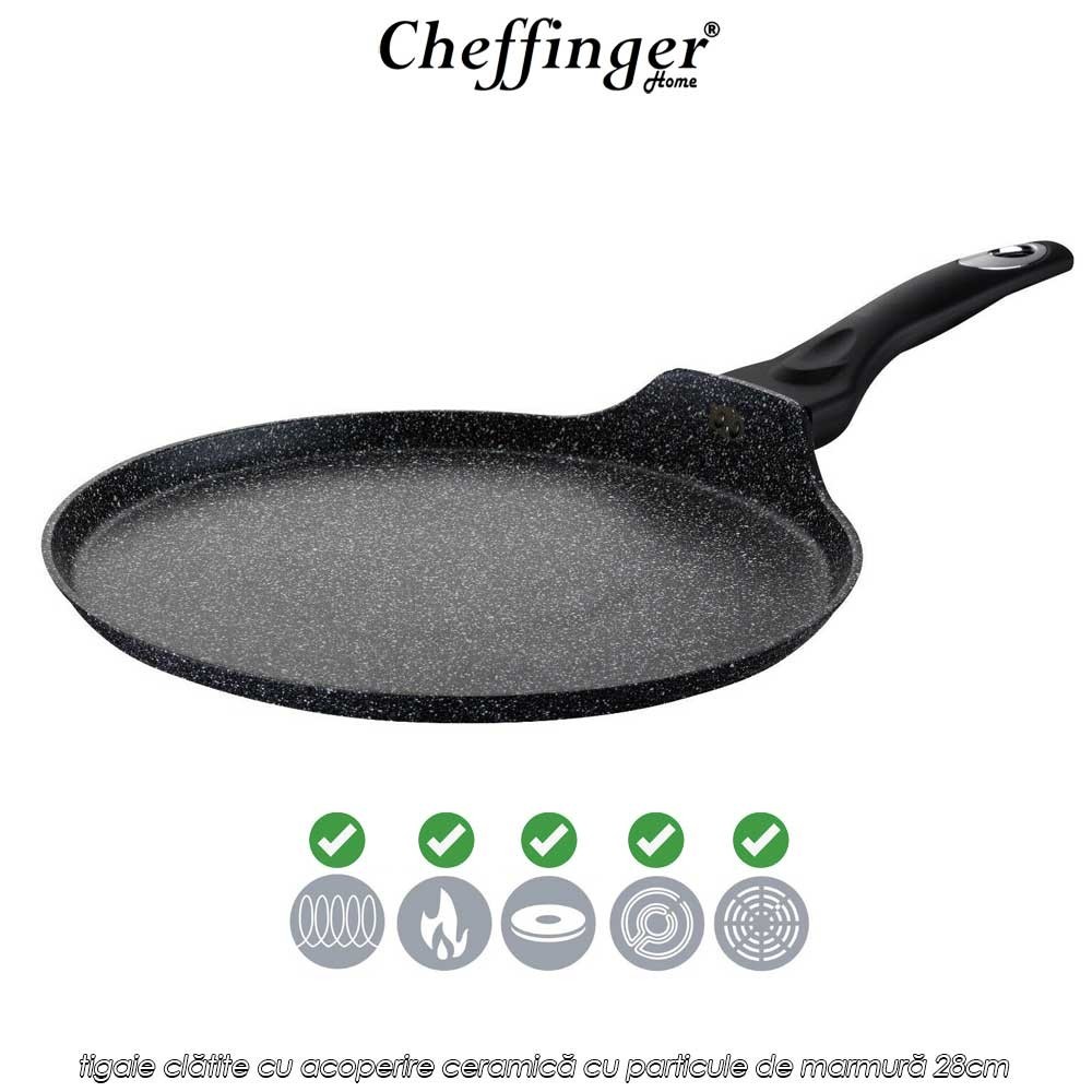 Cheffinger Home FAP28 - tigaie clătite cu acoperire ceramică cu particule de marmură 28cm
