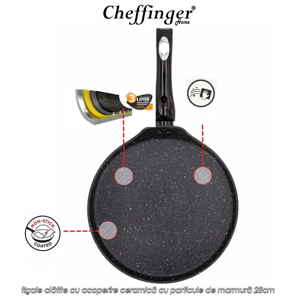 Cheffinger Home FAP28 - tigaie clătite cu acoperire ceramică cu particule de marmură 28cm