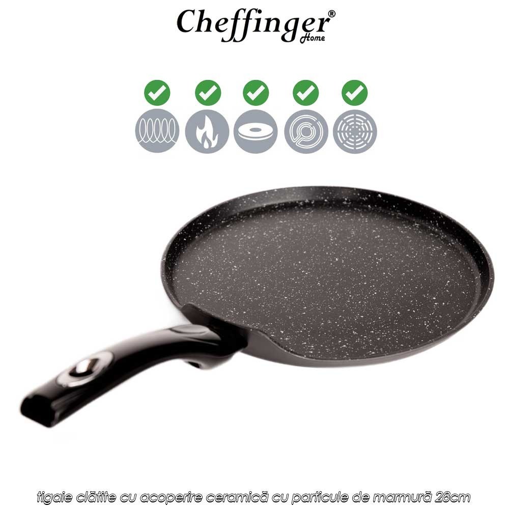 Cheffinger Home FAP28 - tigaie clătite cu acoperire ceramică cu particule de marmură 28cm