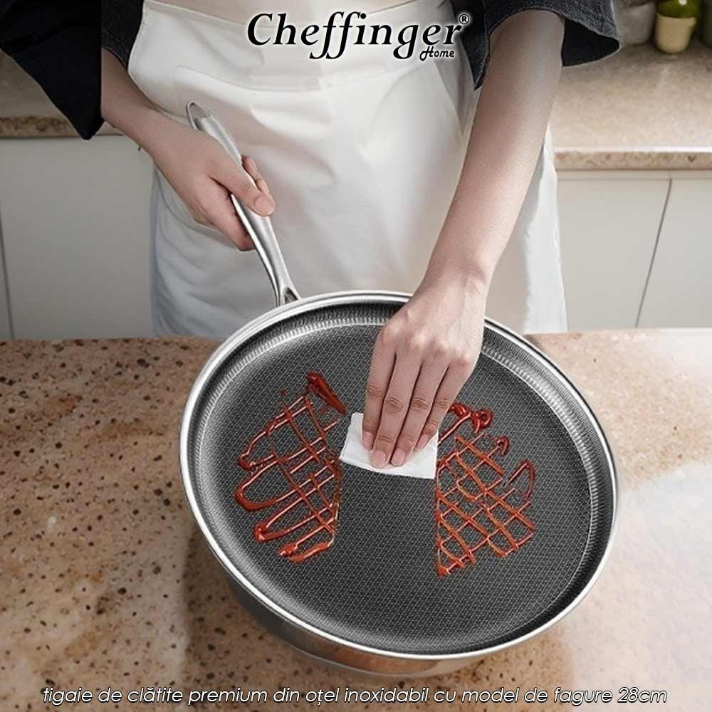 Cheffinger Home PSSP28 - tigaie de clătite premium din oțel inoxidabil cu model de fagure 28cm