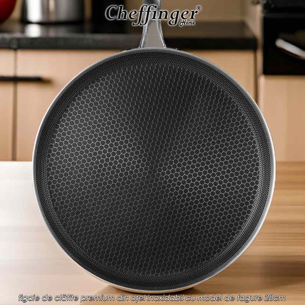 Cheffinger Home PSSP28 - tigaie de clătite premium din oțel inoxidabil cu model de fagure 28cm