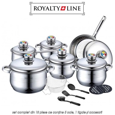 Royalty Line RL-1802 - set complet din 18 piese ce conține 5 oale, 1 tigaie și accesorii Royalty Line RL-1802 - set complet din 18 piese ce conține 5 oale, 1 tigaie și accesorii