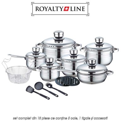 Royalty Line RL-1802 - set complet din 18 piese ce conține 5 oale, 1 tigaie și accesorii Royalty Line RL-1802 - set complet din 18 piese ce conține 5 oale, 1 tigaie și accesorii