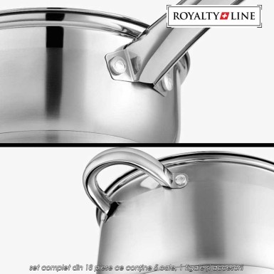 Royalty Line RL-1802 - set complet din 18 piese ce conține 5 oale, 1 tigaie și accesorii Royalty Line RL-1802 - set complet din 18 piese ce conține 5 oale, 1 tigaie și accesorii