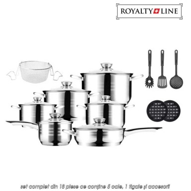 Royalty Line RL-1802 - set complet din 18 piese ce conține 5 oale, 1 tigaie și accesorii Royalty Line RL-1802 - set complet din 18 piese ce conține 5 oale, 1 tigaie și accesorii