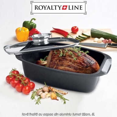 Royalty Line Roasting Pan RL-ACR32ML - tavă înaltă cu capac din aluminiu turnat 32cm, 5L Royalty Line Roasting Pan RL-ACR32ML - tavă înaltă cu capac din aluminiu turnat 32cm, 5L