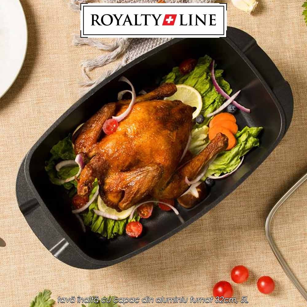 🥘Royalty Line Roasting Pan RL-ACR32ML | preț 199lei - transport Gratuit | tavă înaltă cu capac din aluminiu turnat 32cm, 5L | Telestar