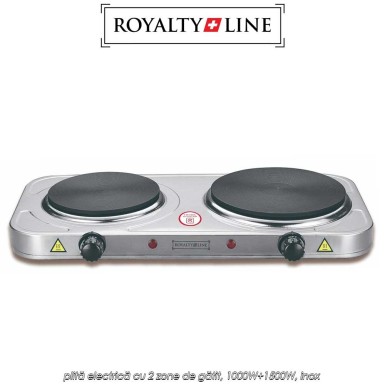 Royalty Line Hot Plate HP-18204 - plită electrică cu 2 zone de gătit, 1000W+1500W, inox Royalty Line Hot Plate HP-18204 - plită electrică cu 2 zone de gătit, 1000W+1500W, inox