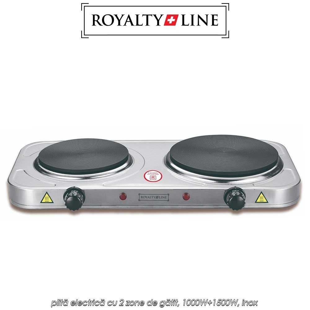 Royalty Line Hot Plate HP-18204 - plită electrică cu 2 zone de gătit, 1000W+1500W, inox Royalty Line Hot Plate HP-18204 - plită electrică cu 2 zone de gătit, 1000W+1500W, inox