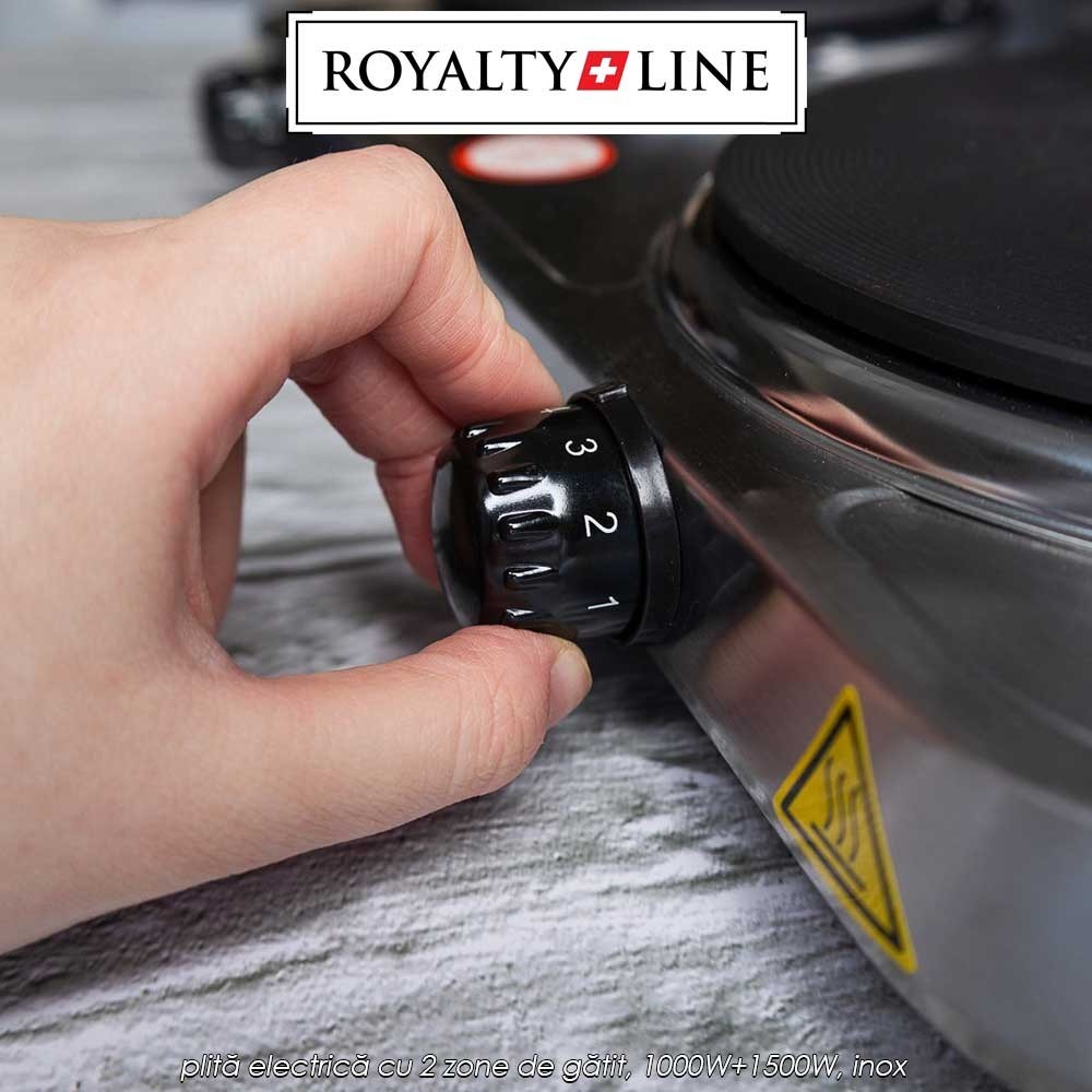 Royalty Line Hot Plate HP-18204 - plită electrică cu 2 zone de gătit, 1000W+1500W, inox Royalty Line Hot Plate HP-18204 - plită electrică cu 2 zone de gătit, 1000W+1500W, inox