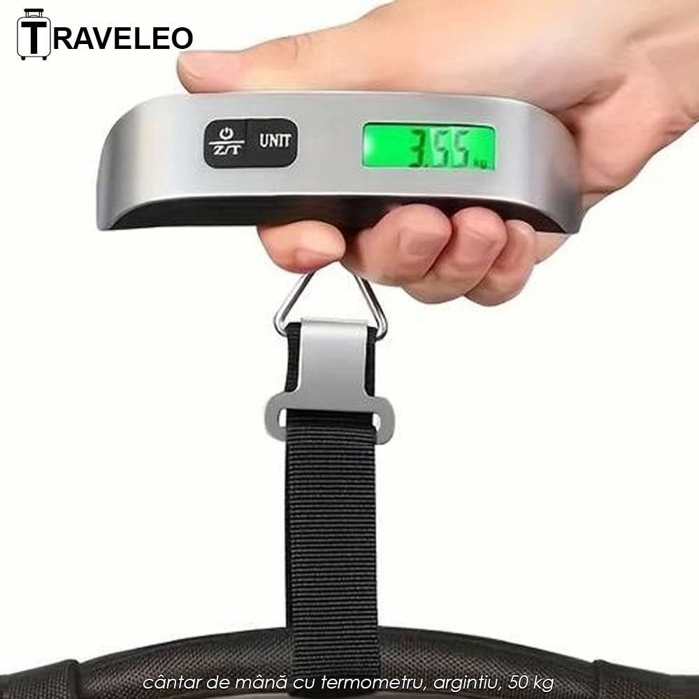 Traveleo WL01 - cântar de mână cu termometru, argintiu, 50 kg Traveleo WL01 - cântar de mână cu termometru, argintiu, 50 kg