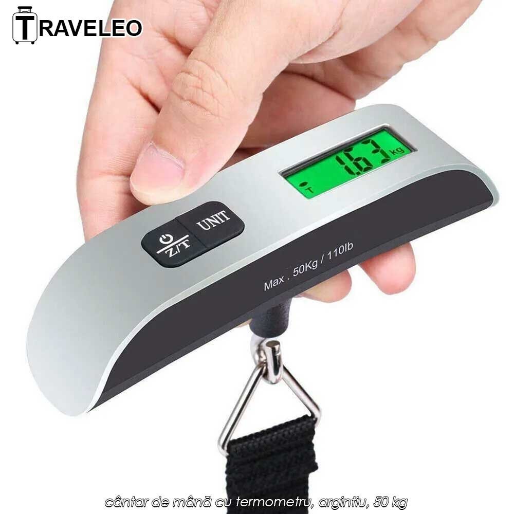 Traveleo WL01 - cântar de mână cu termometru, argintiu, 50 kg Traveleo WL01 - cântar de mână cu termometru, argintiu, 50 kg