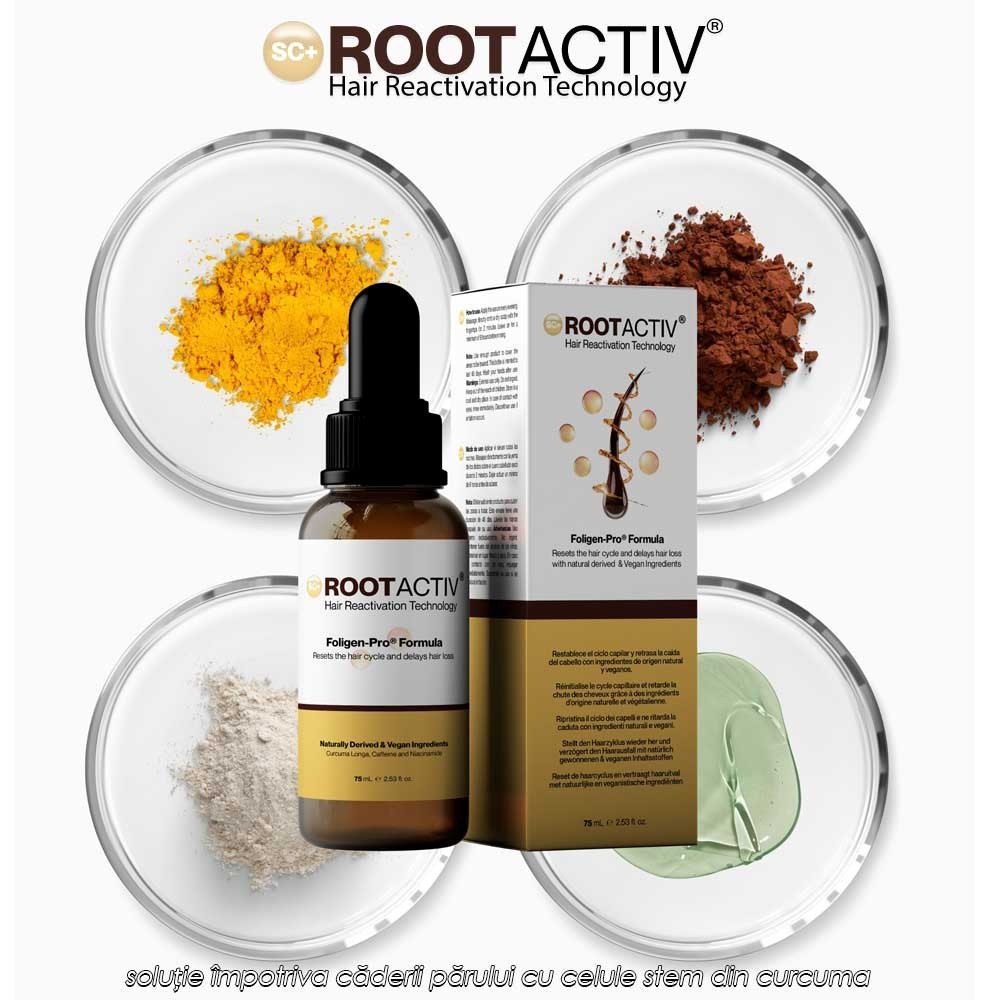Rootactiv - soluție împotriva căderii părului cu celule stem din curcuma