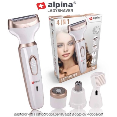 Alpina Ladyshaver - depilator 4 în 1 reîncărcabil pentru față și corp cu 4 accesorii Alpina Ladyshaver - depilator 4 în 1 reîncărcabil pentru față și corp cu 4 accesorii