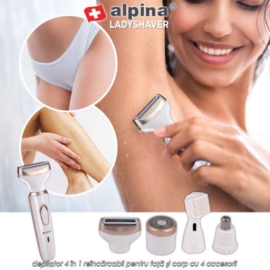 Alpina Ladyshaver - depilator 4 în 1 reîncărcabil pentru față și corp cu 4 accesorii Alpina Ladyshaver - depilator 4 în 1 reîncărcabil pentru față și corp cu 4 accesorii