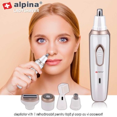 Alpina Ladyshaver - depilator 4 în 1 reîncărcabil pentru față și corp cu 4 accesorii Alpina Ladyshaver - depilator 4 în 1 reîncărcabil pentru față și corp cu 4 accesorii
