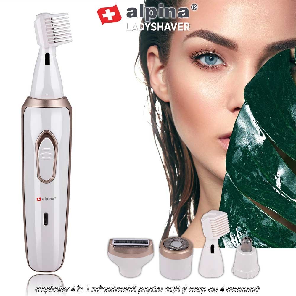 Alpina Ladyshaver - depilator 4 în 1 reîncărcabil pentru față și corp cu 4 accesorii