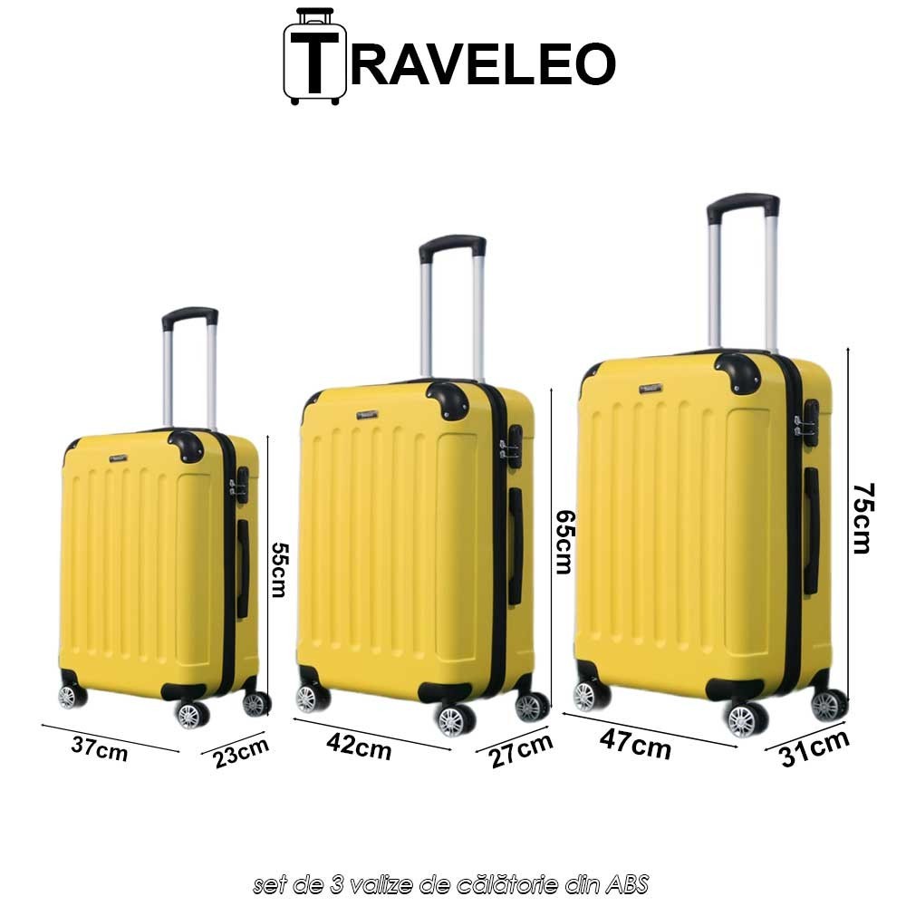 Traveleo ABS01Y - set de 3 valize de călătorie din ABS