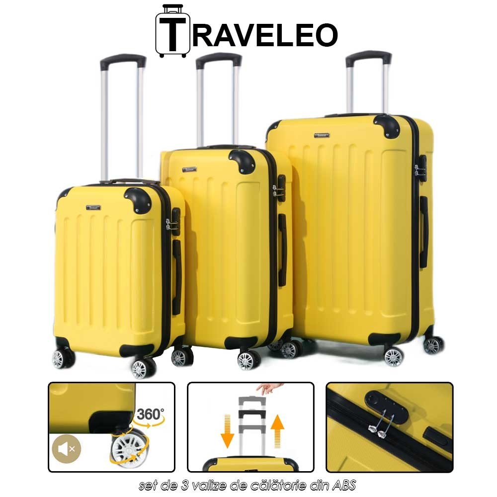Traveleo ABS01Y - set de 3 valize de călătorie din ABS