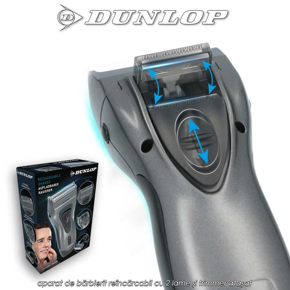Dunlop Shaver 2F - aparat de bărbierit reîncărcabil cu 2 lame și trimmer atașat