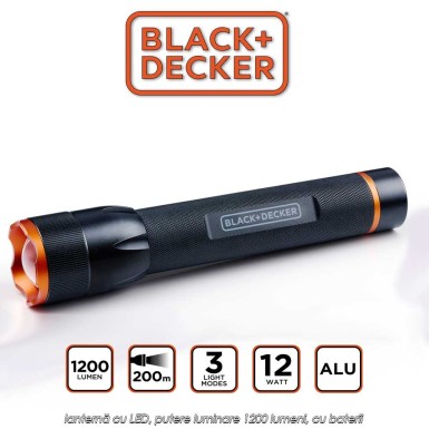 Black+Decker Torch 1200 - lanternă cu LED, putere luminare 1200 lumeni, cu baterii Black+Decker Torch 1200 - lanternă cu LED, putere luminare 1200 lumeni, cu baterii