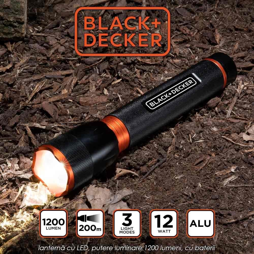 Black+Decker Torch 1200 - lanternă cu LED, putere luminare 1200 lumeni, cu baterii