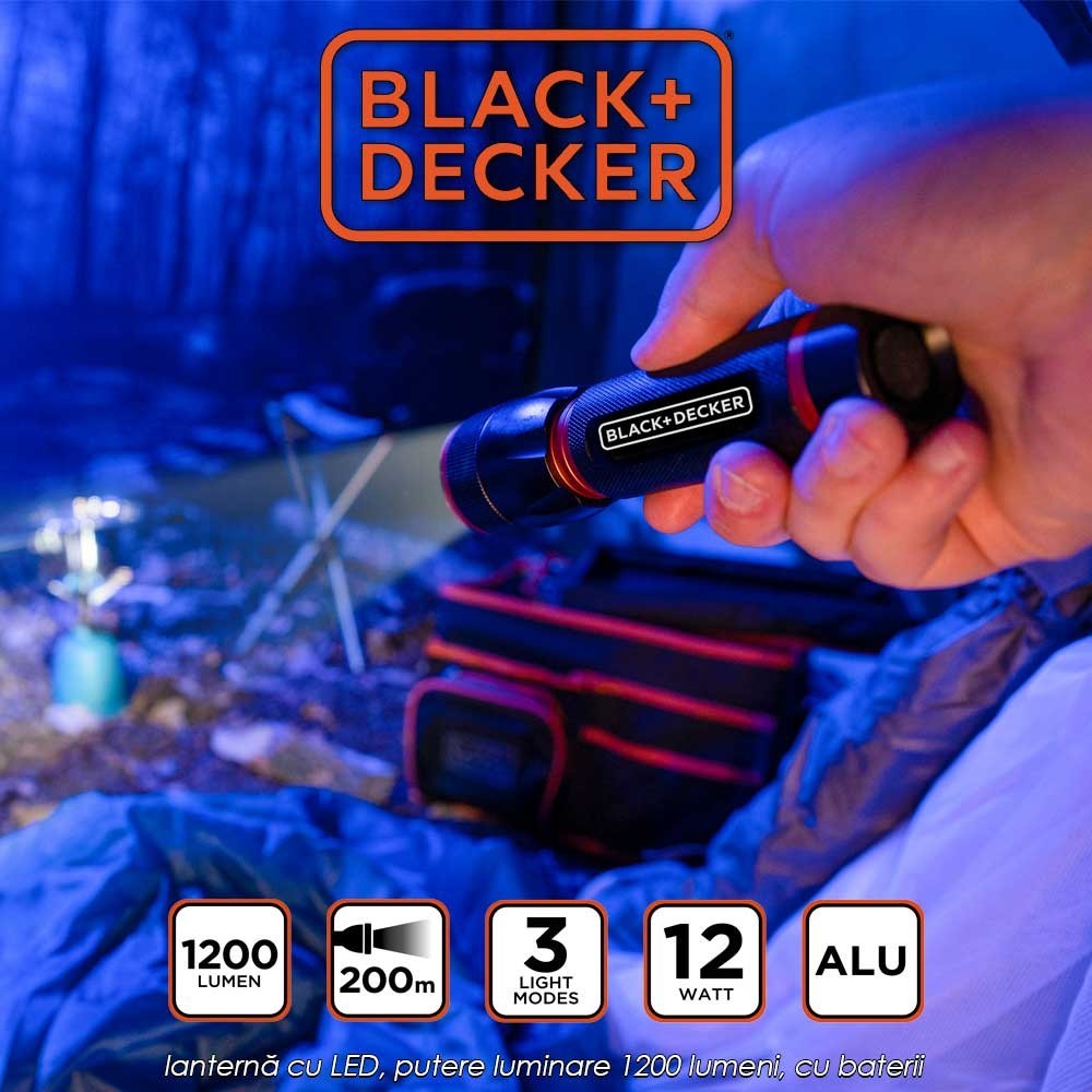 Black+Decker Torch 1200 - lanternă cu LED, putere luminare 1200 lumeni, cu baterii