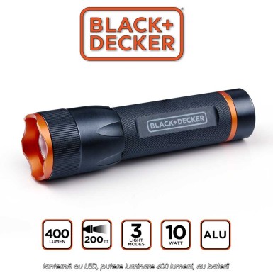 Black+Decker Torch 400 - lanternă cu LED, putere luminare 400 lumeni, cu baterii Black+Decker Torch 400 - lanternă cu LED, putere luminare 400 lumeni, cu baterii