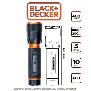 Black+Decker Torch 400 - lanternă cu LED, putere luminare 400 lumeni, cu baterii Black+Decker Torch 400 - lanternă cu LED, putere luminare 400 lumeni, cu baterii