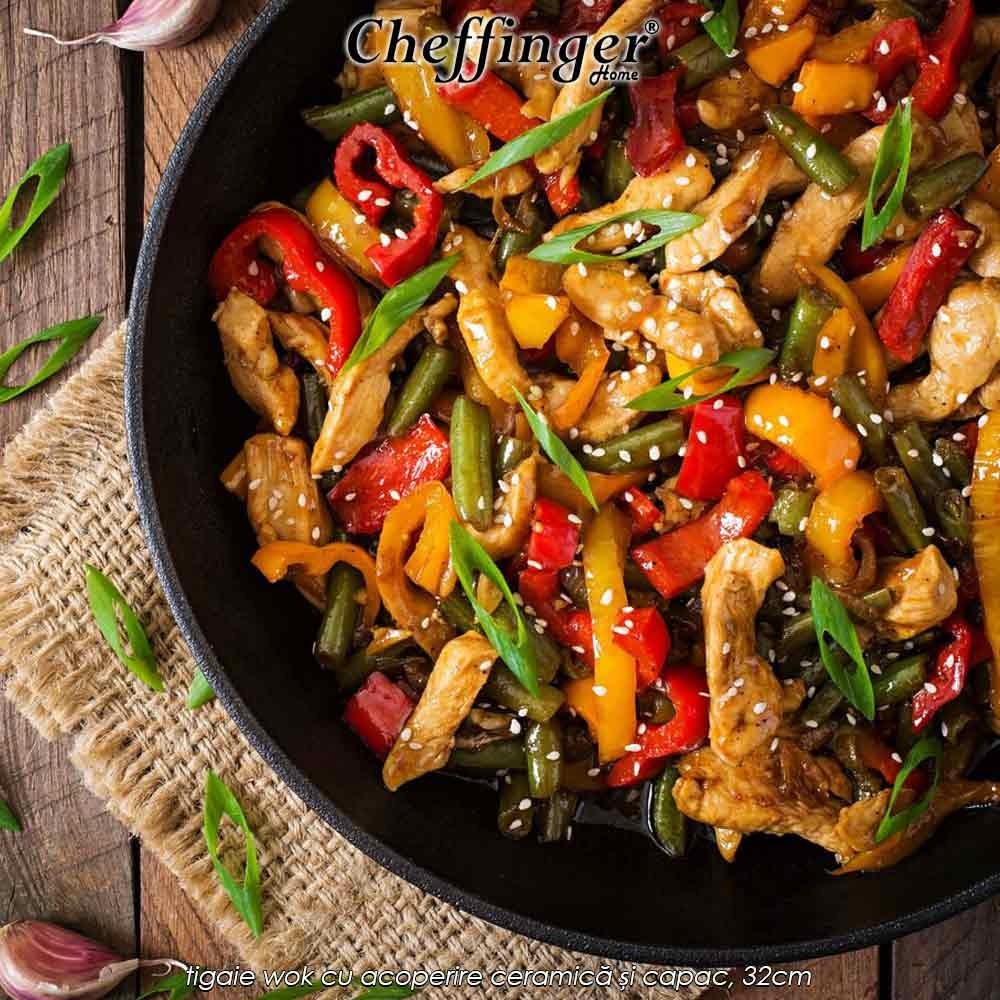Cheffinger Home FWD32 - tigaie wok cu acoperire ceramică și capac, 32cm Cheffinger Home FWD32 - tigaie wok cu acoperire ceramică și capac, 32cm